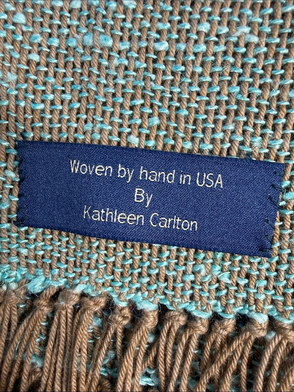 Kathleen Carleton woven scarf/shawl turquoise and brown